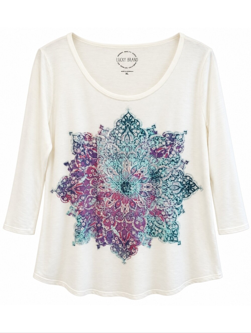 Lucky Brand 3/4 Sleeve Marshmallow T-Shirt Size XL